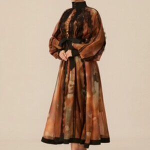 Sunfere Sheer Dress, orange w/black lace, no size listed but fits like L/XL